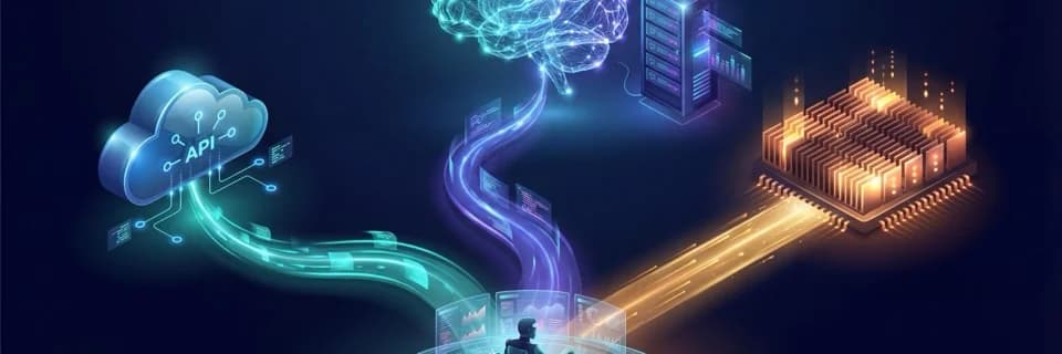 Three diverging AI deployment pathways — API, hosted, and self-hosted